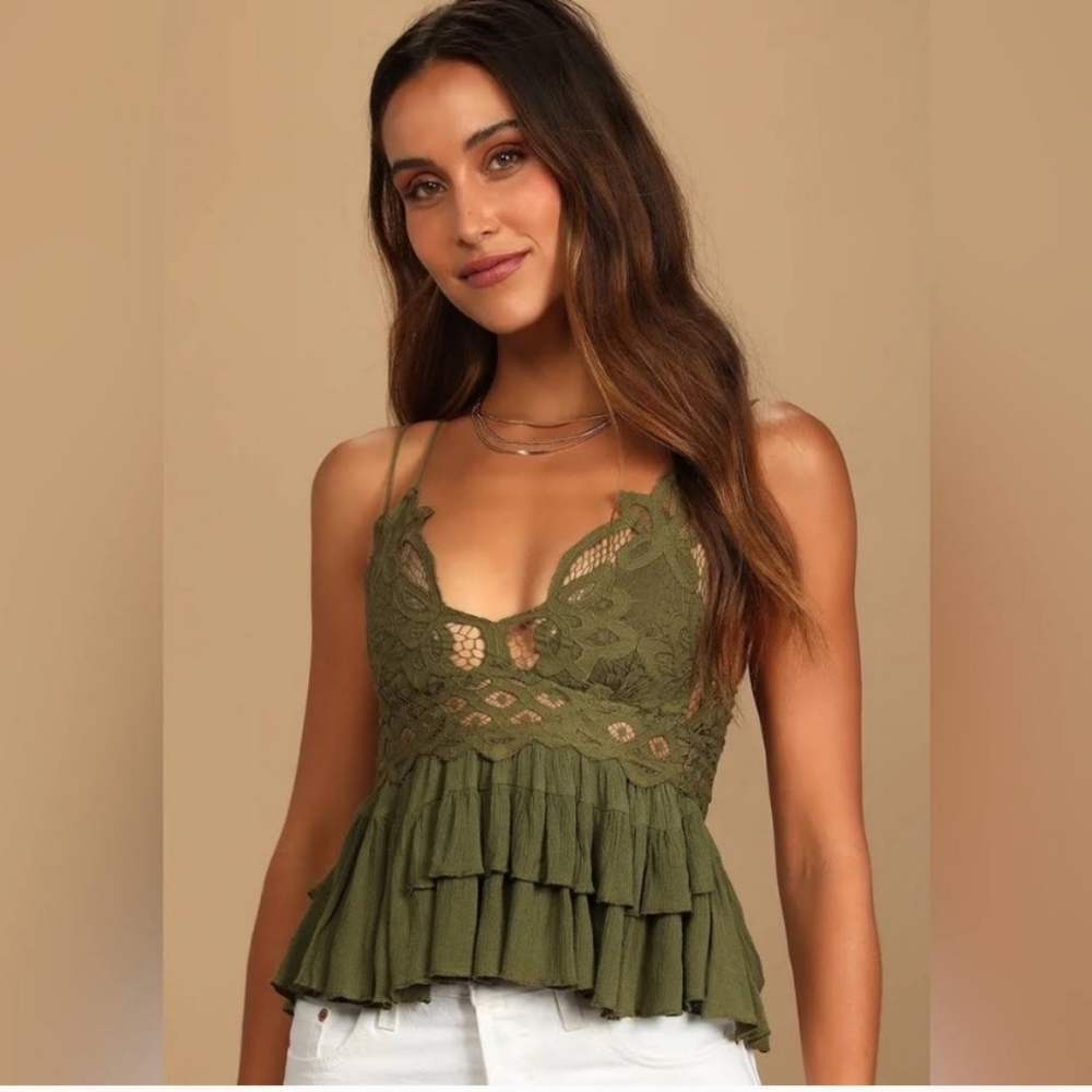 Free People Adella Cami, Olive Sparrow color, Size medium #017 - Picture 4 of 6